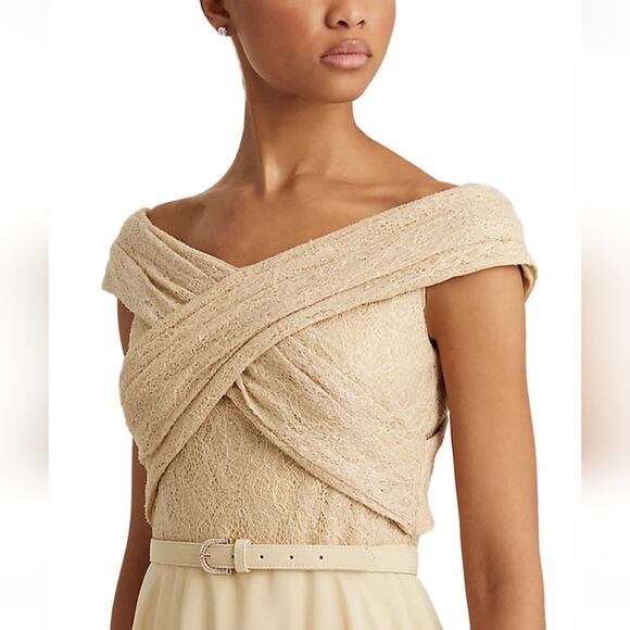 Lauren Ralph Lauren Cocktail Dress Womens Size 4 Off Shoulder Wedding Party - Picture 3 of 12